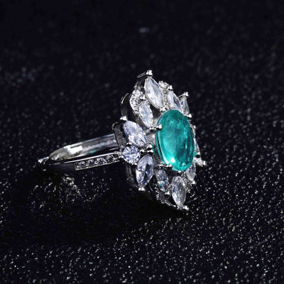 Olivenorma Various Paraiba Tourmaline Simulated Diamond Adjustable Ring