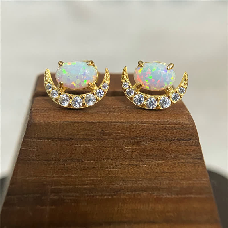 Olivenorma 925 Silver Crescent Shaped Opal Earrings