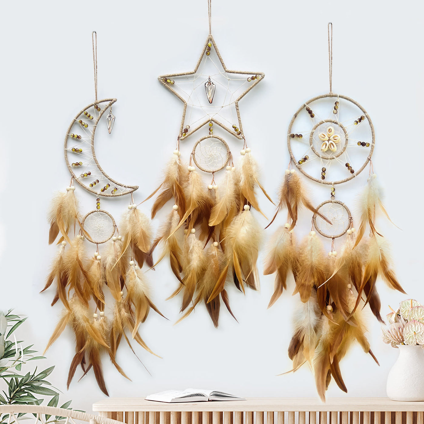 Olivenorma Stars Moon Sun Indian Feather Dream Catcher