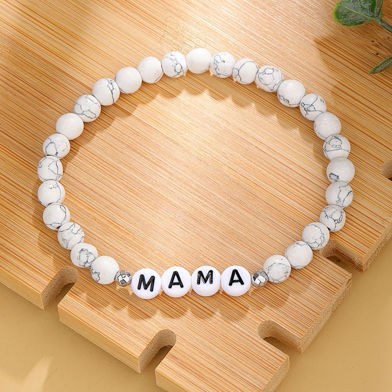 Olivenorma White Turquoise Mama Letter Pattern Beaded Bracelet