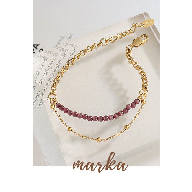 Olivenorma Purple Cat's Eye Stone Titanium Steel Double Layer Bracelet