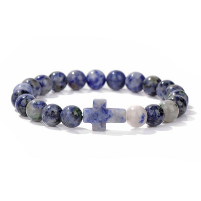 Olivenorma Natural Crystal Beads Cross Pendant Bracelet