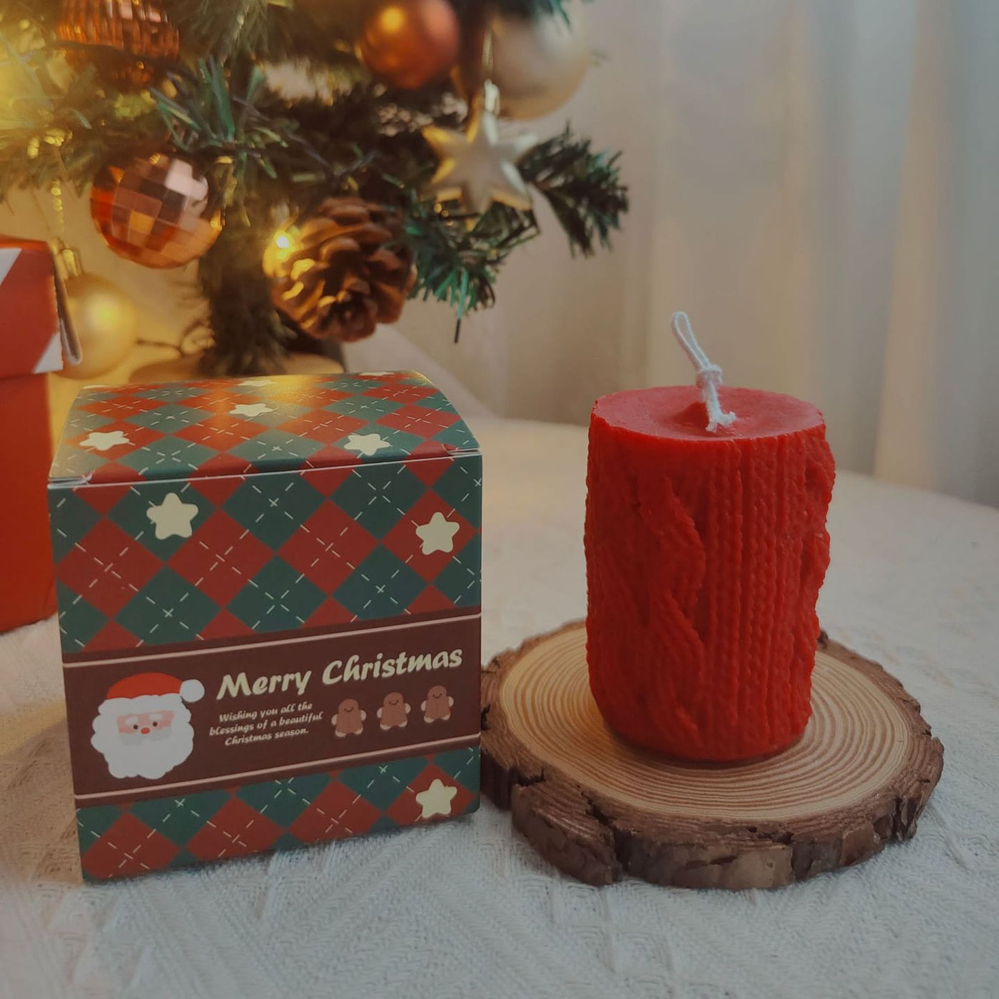 Olivenorma Engraved Glove Yarn Ball Christmas Sock Candle