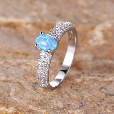 Olivenorma "Shiny Elegance" Round Opal Zircon Edge Band Ring