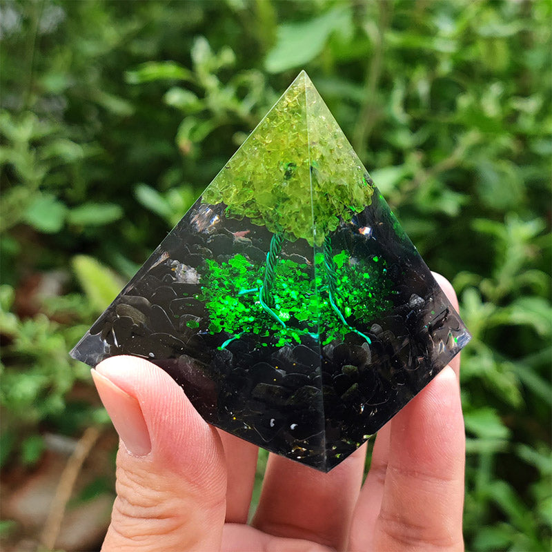 (Clearance 30% OFF / CODE: OFF30) - Olivenorma Obsidian with Peridot Lucky Orgone Pyramid