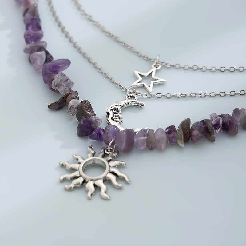 Olivenorma Natural Stone Star Moon Sun Pendant Necklace