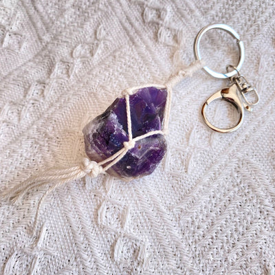 Olivenorma Natural Crystal Rough Stone Handwoven Keychain