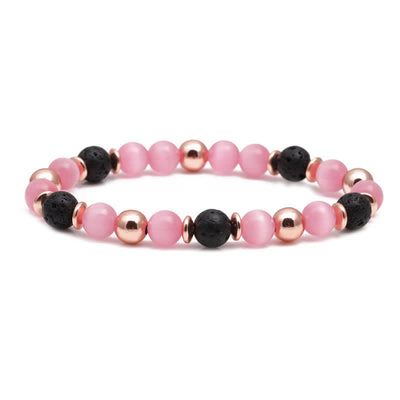 Olivenorma Lava Stone Rose Pink Quartz Beaded Bracelet