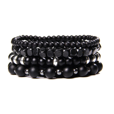 Olivenorma Black Agate 4-Layer Stackable Men Bracelet