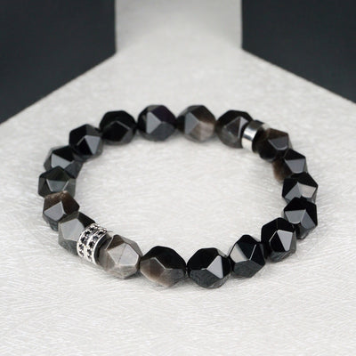 Olivenorma Men Geometric Facets Obsidian Beads Bracelet