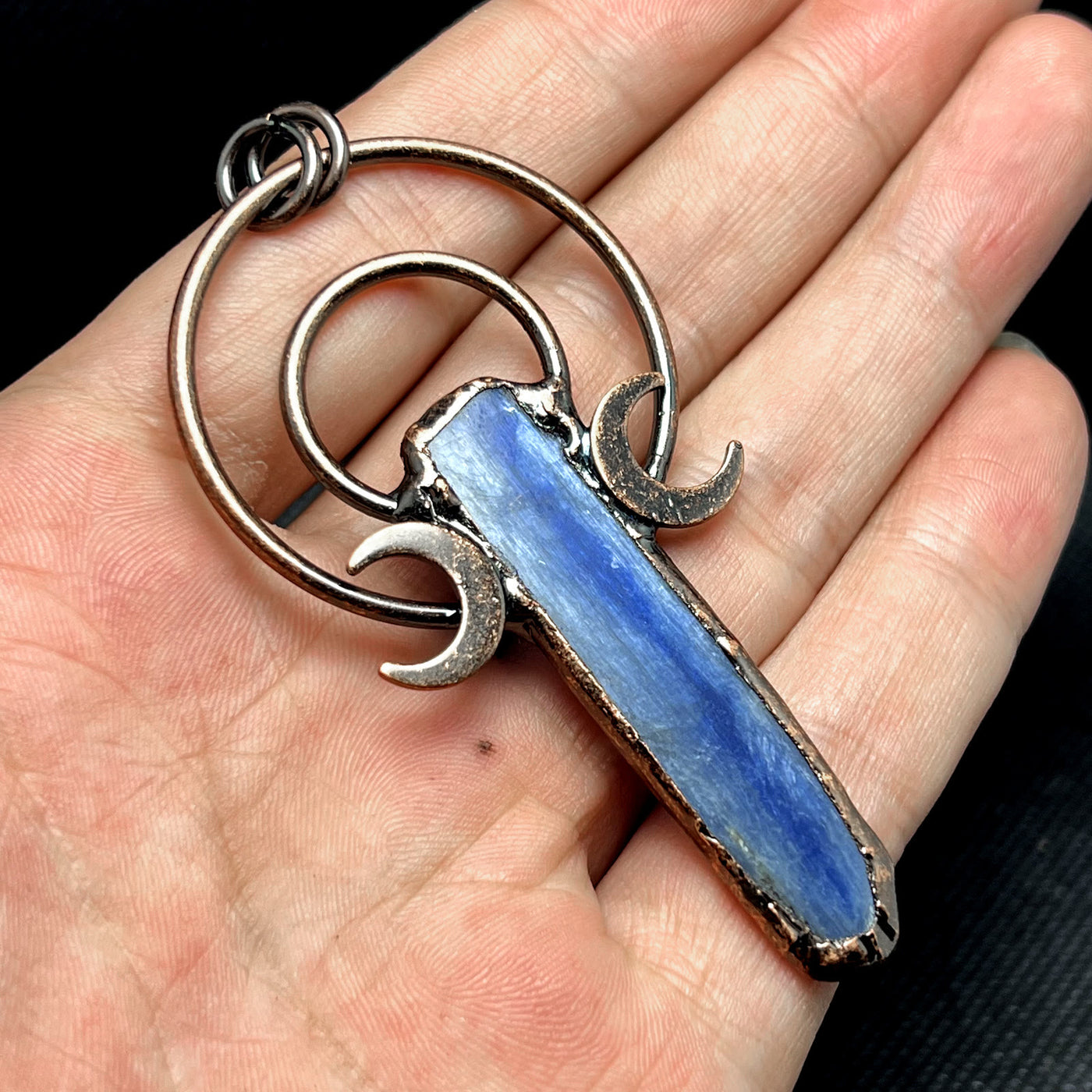 Olivenorma Kyanite Copper Double Moon Ring Pendant Necklace