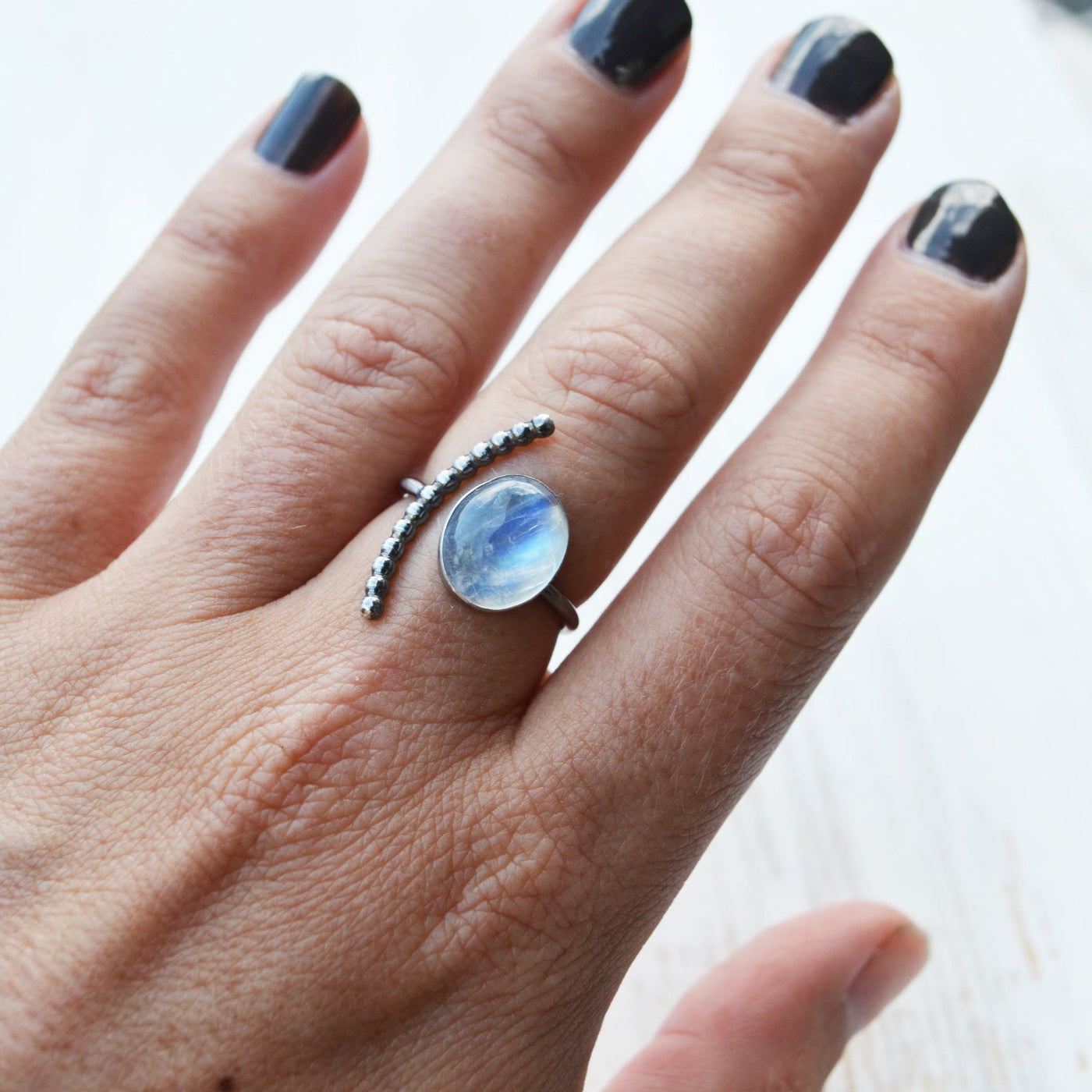 Olivenorma Natural Moonstone Oval Stone Adjustable Ring