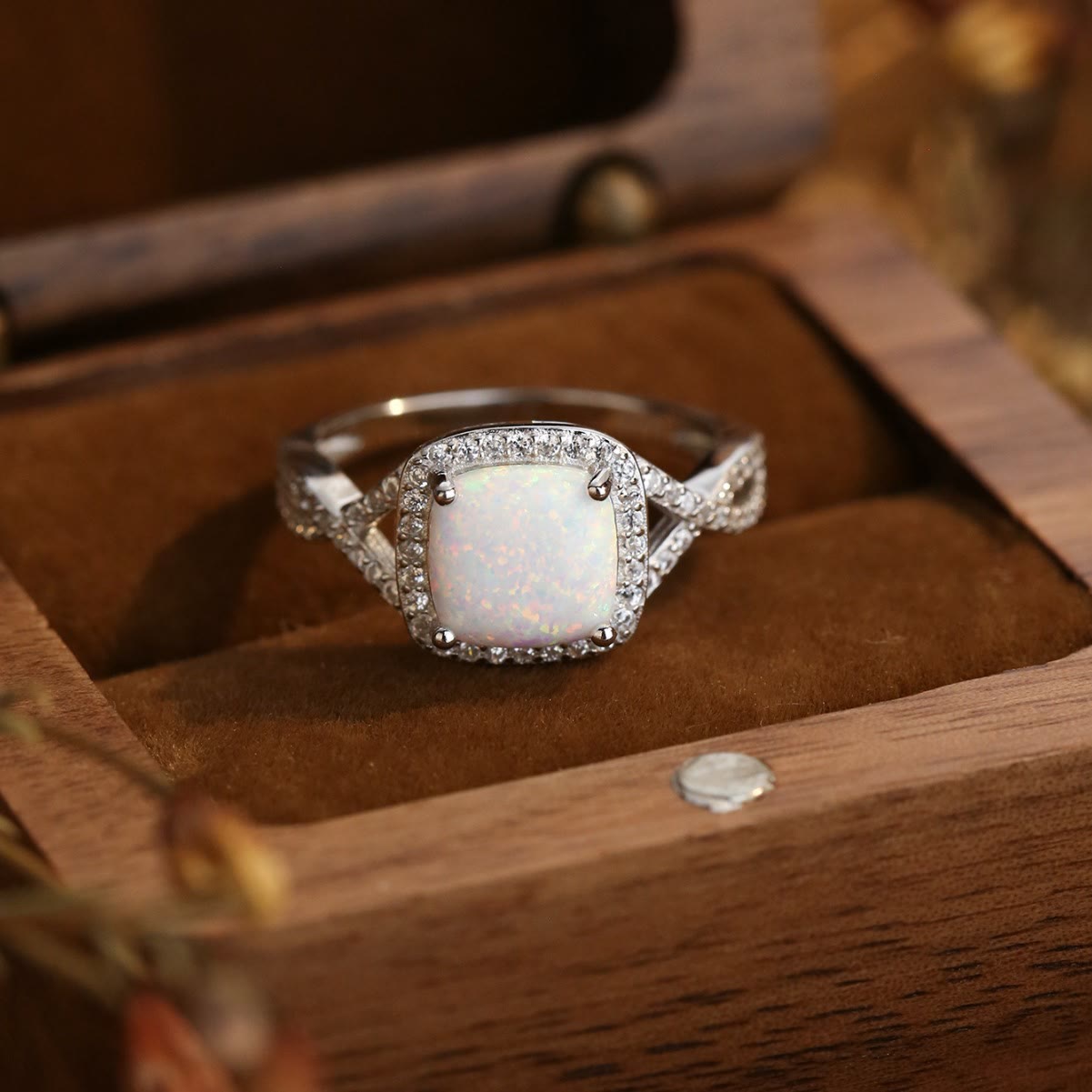 Olivenorma Large Square Opal White Zirconia Ring