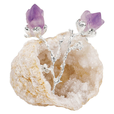 Olivenorma Natural Geode with Amethyst Rosebuds Gemstone Decoration