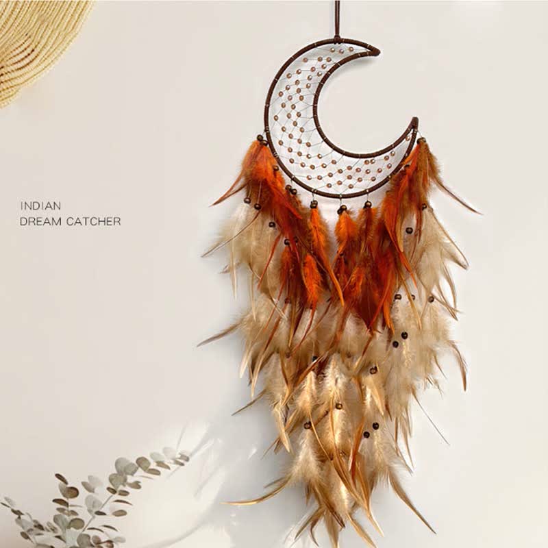 Olivenorma Woven Moon Contrasting Color Feather Dream Catcher