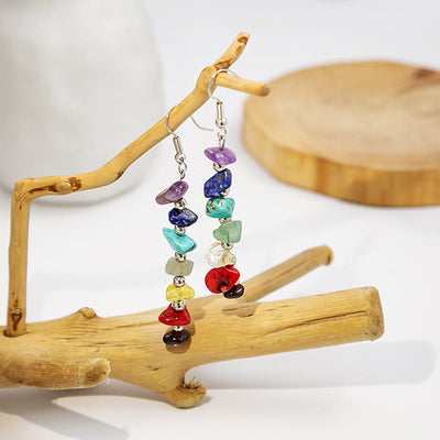 Olivenorma 7 Chakra Stone Gravel Pendant Earrings