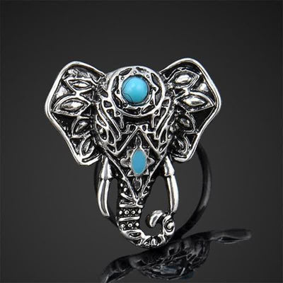 Olivenorma Bohemian Style Elephant Turquoise Alloy Ring