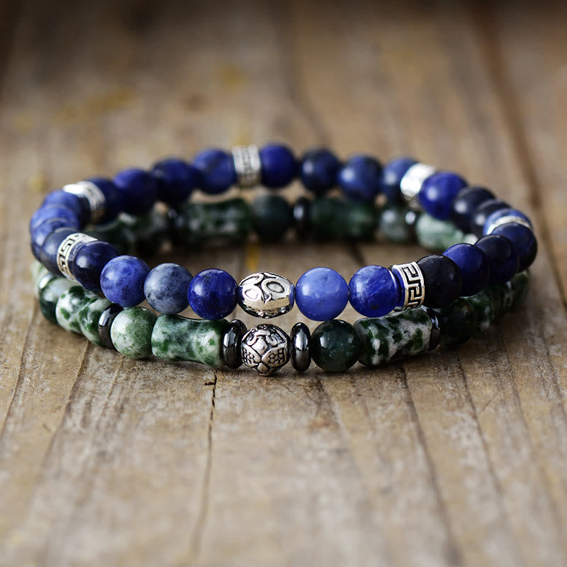 Olivenorma "Deepest Dreams" - Natural Blue Aventurine & Moss Agate Bracelet