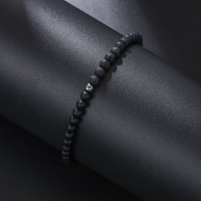 Olivenorma 4mm Black Agate Volcanic Rock Men Bracelet