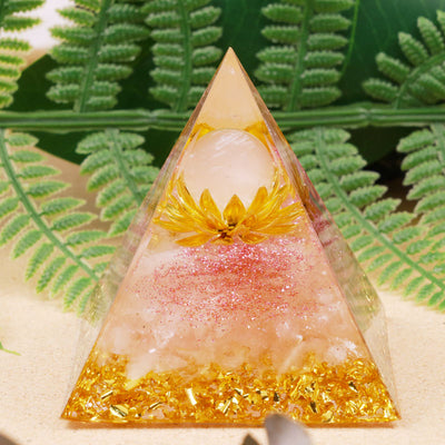 Olivenorma Clear Crystal Lotus Symbol Orgone Pyramid