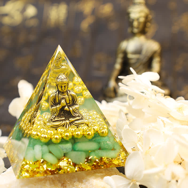 Olivenorma Green Aventurine With Buddha Orgone Pyramid