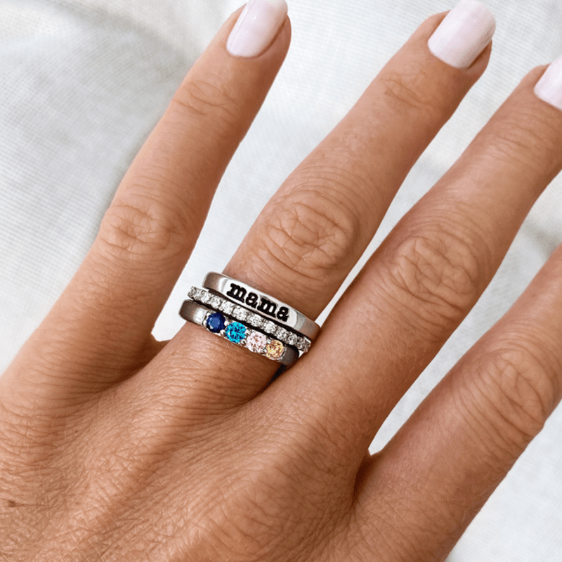 Olivenorma Custom Gift Birthstone With Zircon 3 - Piece Ring Set