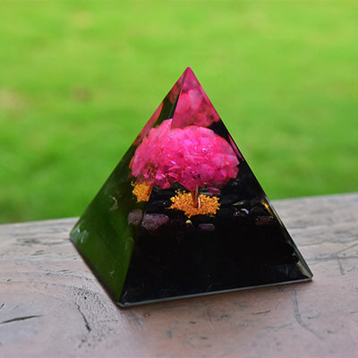 Olivenorma Obsidian with Pink Crystal Healing Orgone Pyramid