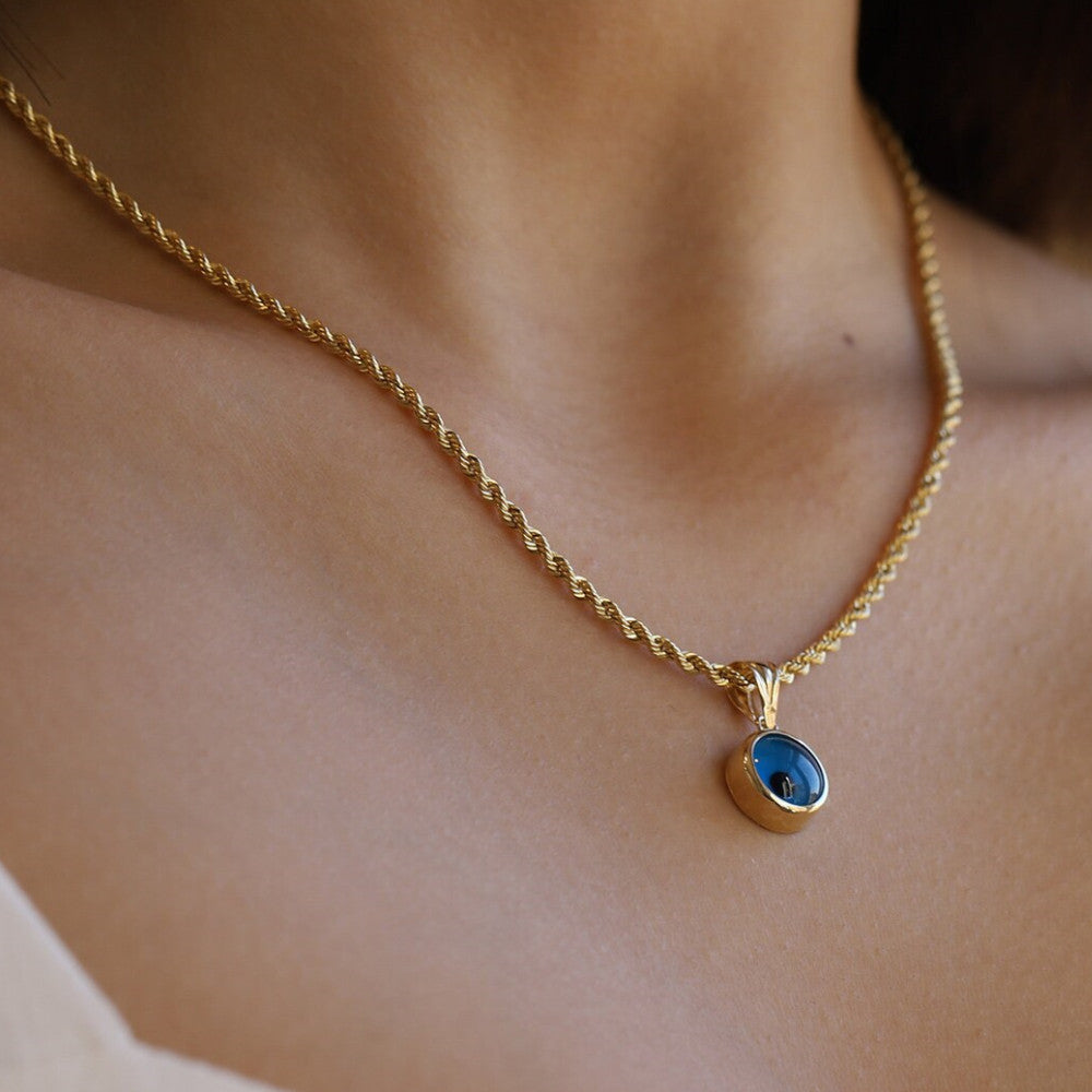 Olivenorma Blue Evil Eye Pendant Twist Chain Necklace