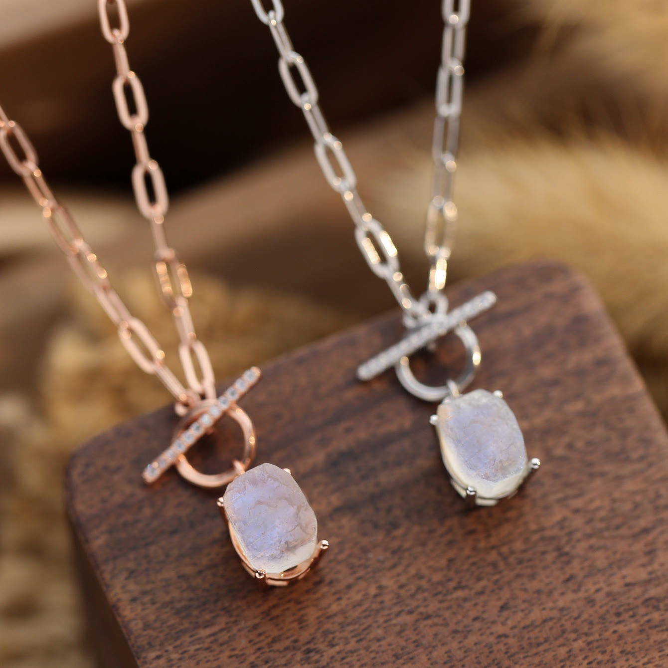 Olivenorma Natural Moonstone Open Lock Design Pendant Necklace