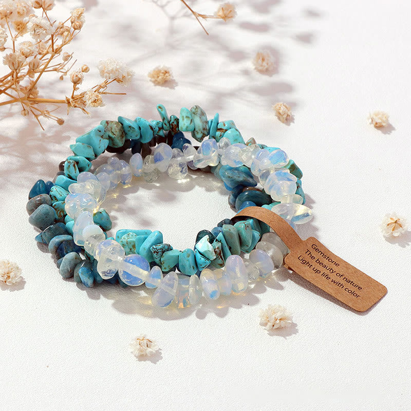 Olivenorma Natural Irregular Crystal Gravel Three Layer Bracelet