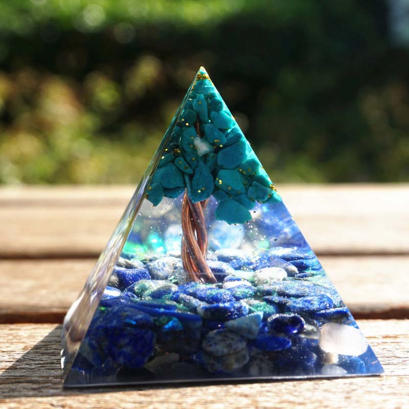 Olivenorma Lapis Lazuli With Turquoise Tree Of Life Orgone Pyramid