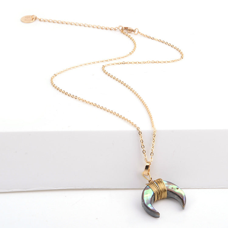 Olivenorma Gemstone Crescent Moon Necklace