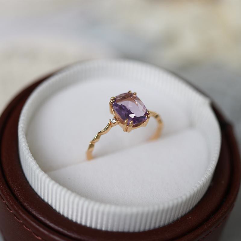 Olivenorma Amethyst Sugar Cube Wave Design Ring