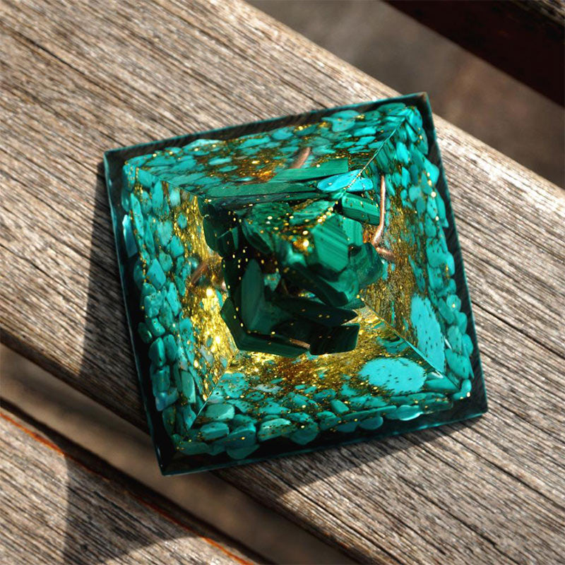 Olivenorma Malachite with Turquoise Tree Of Life Orgone Pyramid