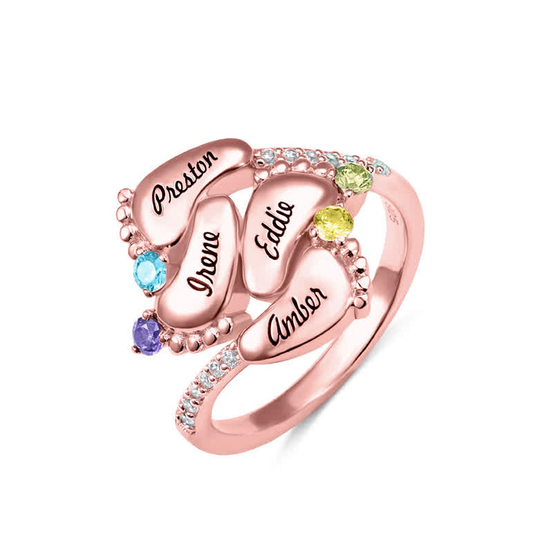 Olivenorma Creative Baby Feet Engraved Birthstones Ring