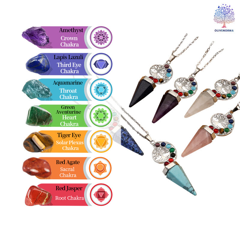 Olivenorma Hexacone Crystal Chakra Tree of Life Pendant Necklace