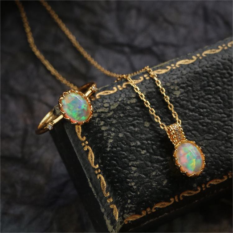 Olivenorma Opal Yellow Golden Ring Necklace