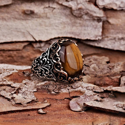 Olivenorma Men's Tiger Eye Gemstone Ring