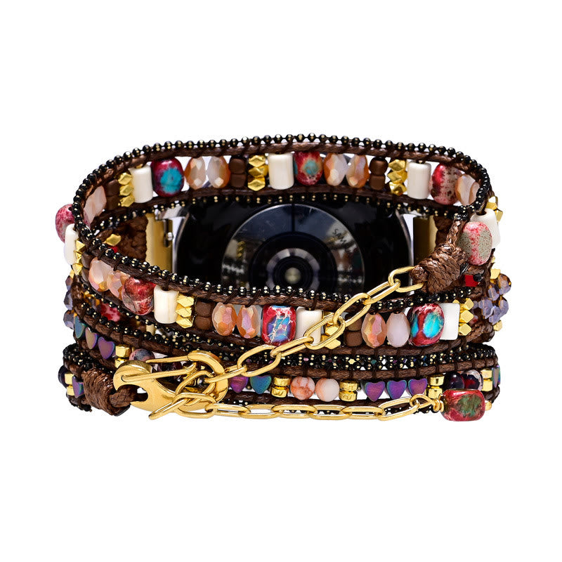 Olivenorma Crystal Beaded Brown Braided Samsung Strap Bracelet