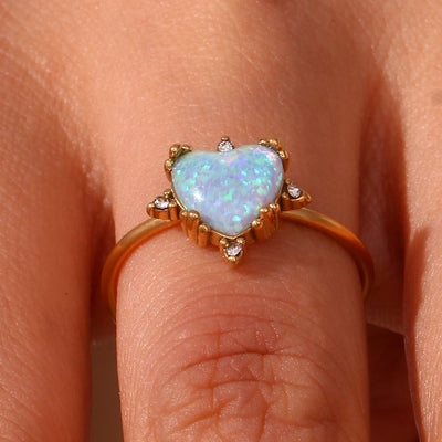 Olivenorma Natural Opal Sun Heart Adjustable Ring