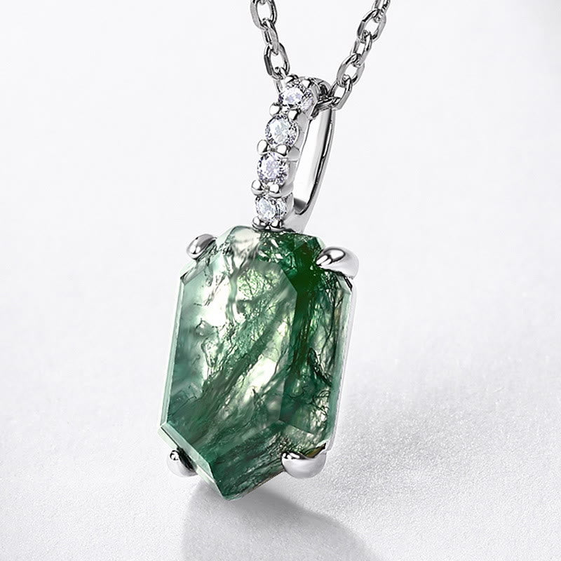 Olivenorma Four Claw Geometry Moss Agate Design Necklace