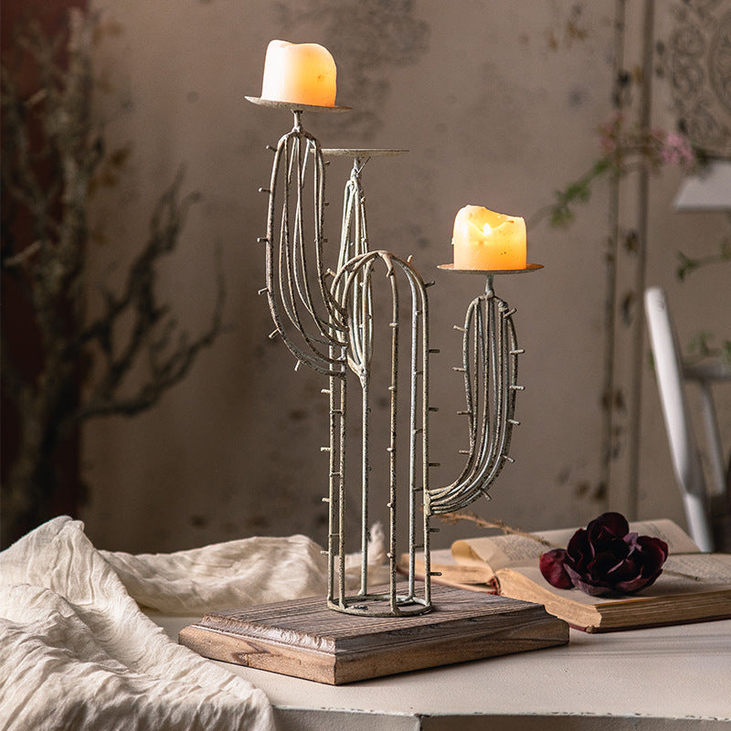 Olivenorma Cactus Wrought Iron Table Decoration Candle Holder