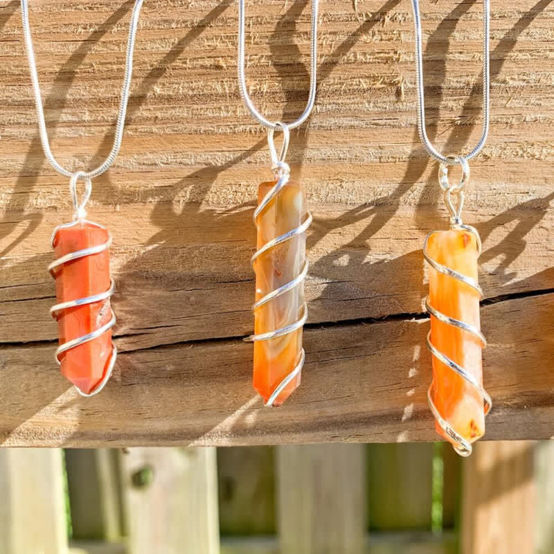 Olivenorma Carnelian Hexagonal Prism Bullet Head Crystal Necklace