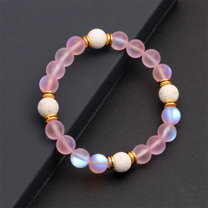 Olivenorma Lava Stone Rose Pink Quartz Beaded Bracelet