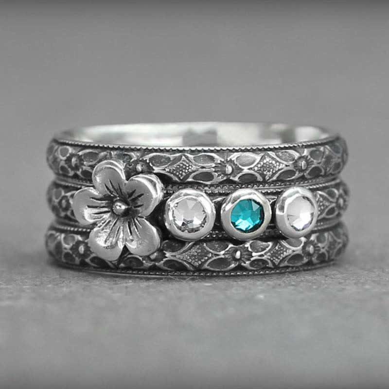 Olivenorma Personalized and Engraved Flower Birthstones Ring