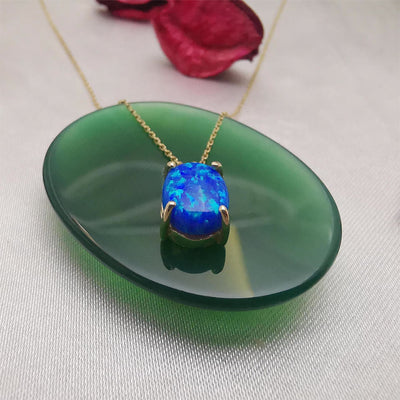 Olivenorma Blue White Opal 18k Gold Plated Copper Necklace