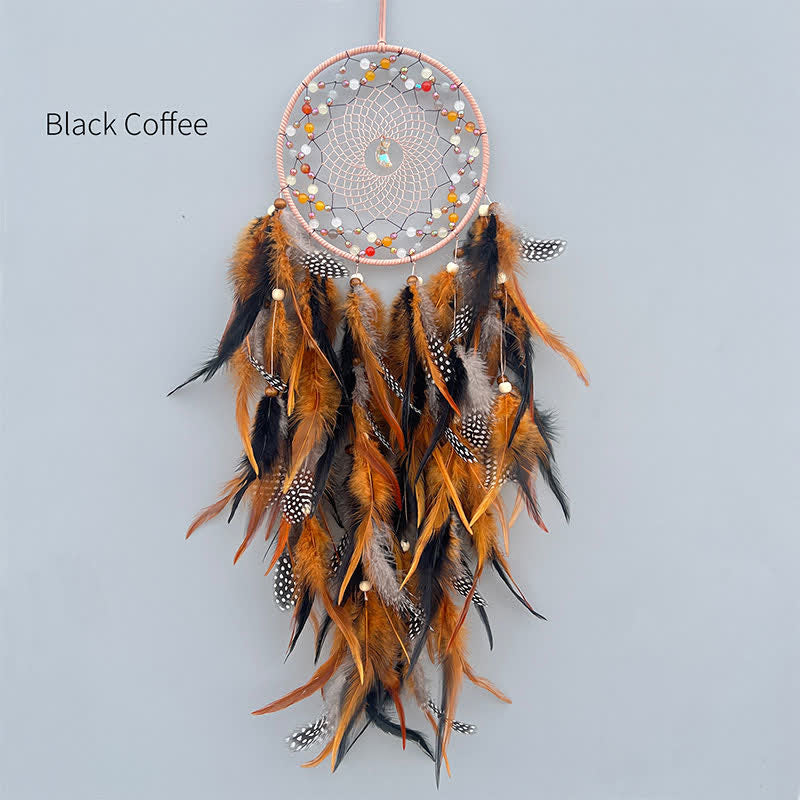 Olivenorma Handwoven Beaded Agate Feather Dream Catcher