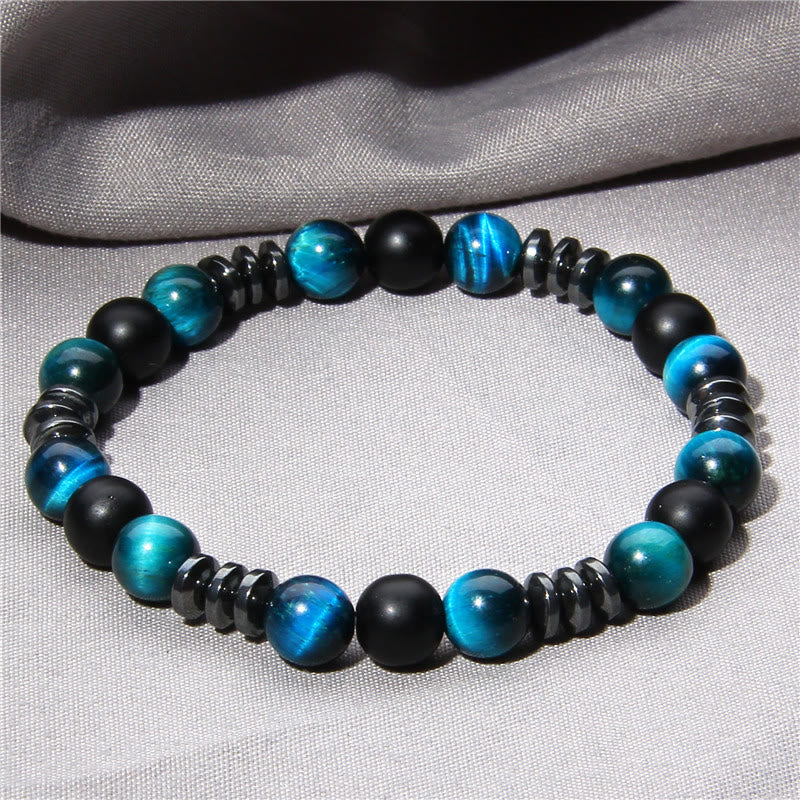 Olivenorma Natural Hematite Tiger Eye Stone Beads Bracelet