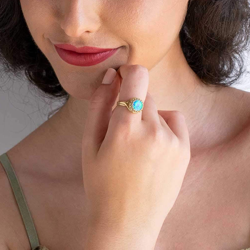 Olivenorma "Peace Energy" - Gold Plated Over 925 Sterling Silver Blue Opal Ring