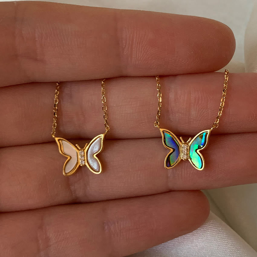 Olivenorma Natural Shell Butterfly Copper Plated Gold Necklace